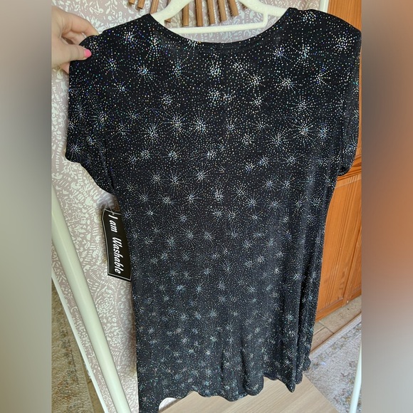 NWT Vintage 90s Y2K Casual Corner Sparkle Glitter Black Midi Cocktail Dress - Picture 8 of 9